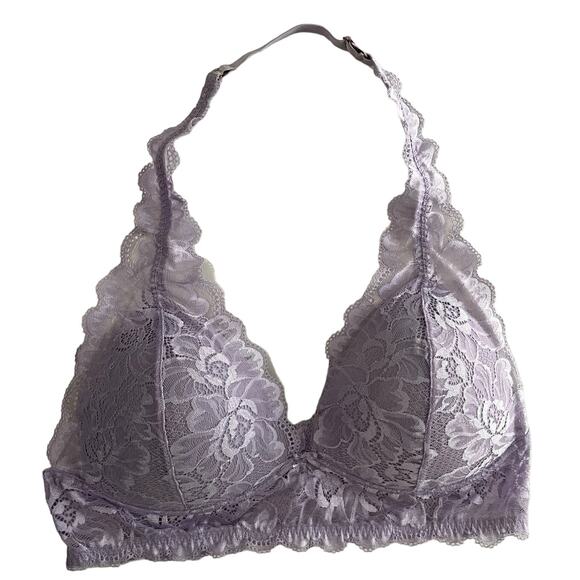 Savage x‎ Fenty Purple Lace Halter Unlined Bralette Size Large - Picture 1 of 4